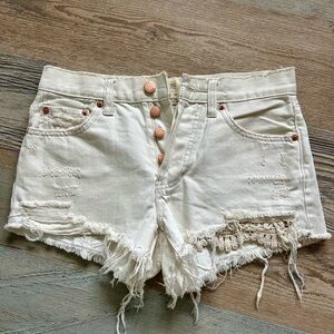 We The Free, Cream, Distressed Jean Shorts